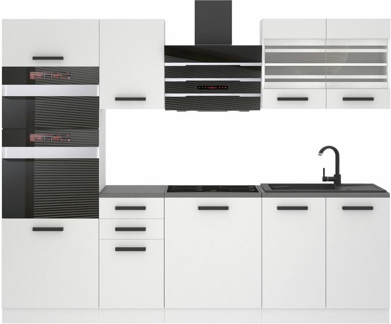 Küchenzeile Küchenblock Tracy - Küchenmöbel 240 cm Einbauküche Vollausstattung ohne Elektrogeräten mit Hängeschränke und...