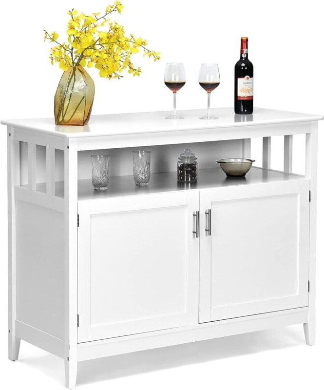 Thumbnail - Küchenschrank aus Holz, Buffetschrank mit offener Ablage, verstellbarem Regal & Doppeltür, Stabiler Aufbewahrungsschrank...