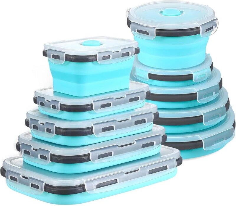 10 faltbare Silikon-Lunchboxen, 800 ml, mit Deckel, mikrowellen-, gefrier- und spülmaschinengeeignet, zur Aufbewahrung