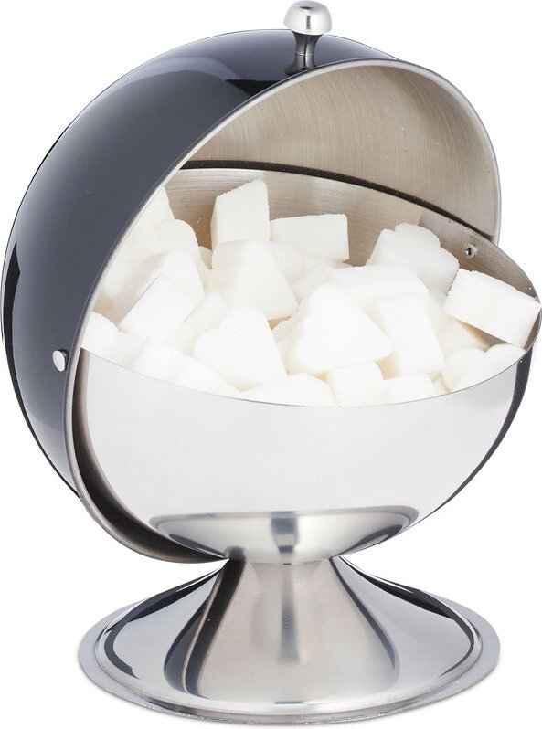 Zuckerdose, mit Rolldeckel, glänzender Edelstahl, für Zucker & Süßigkeiten, Bonbondose, Zuckerkugel, schwarz - Relaxdays