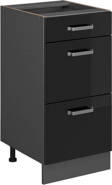 Küchenschrank R-Line, Schwarz Hochglanz, 40 cm mit Schubladen, ohne Arbeitsplatte Vicco