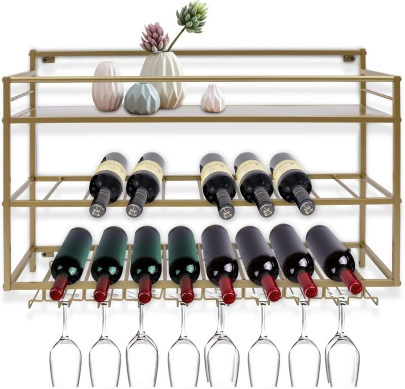 3-Stock-Wandhalter mit Glashalter Metallhänger für Weinglashalter, Weinausstellungsstand für Familienbar-Restaurants, 31...