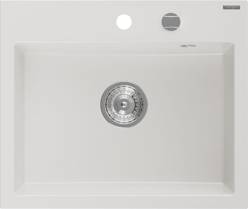 Oscar Granitspüle 1-becken 580 x 490 mm, wei√ü, Chrom-Siphon - 6519581000-20 - Mexen