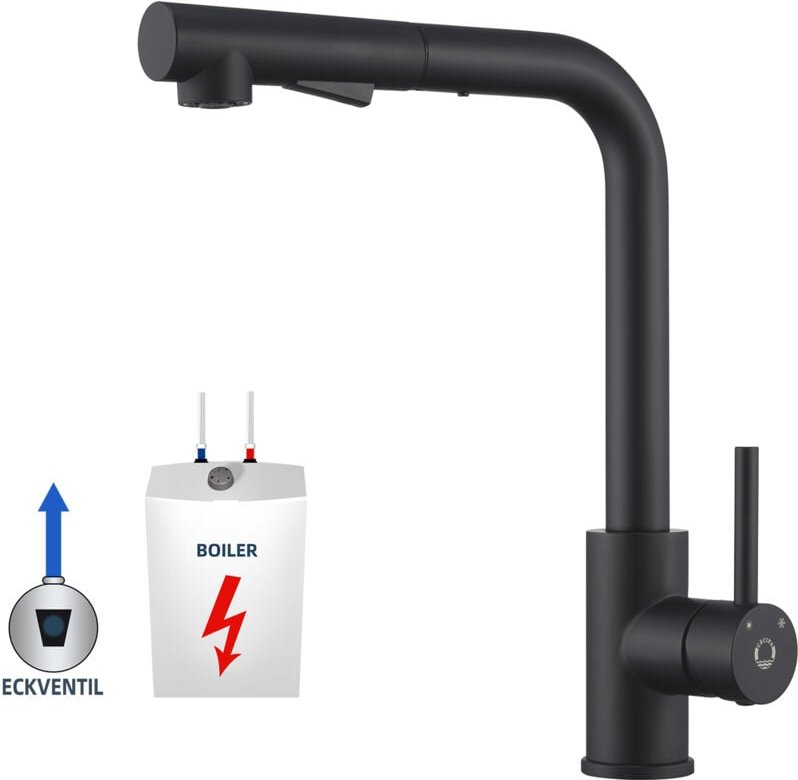 Cecipa Niederdruck-Ausziehbar Küche Wasserhahn Mischbatterie, Küchenarmatur mit Brause Zwei Wasserstrahlarten Schwarz Kü...