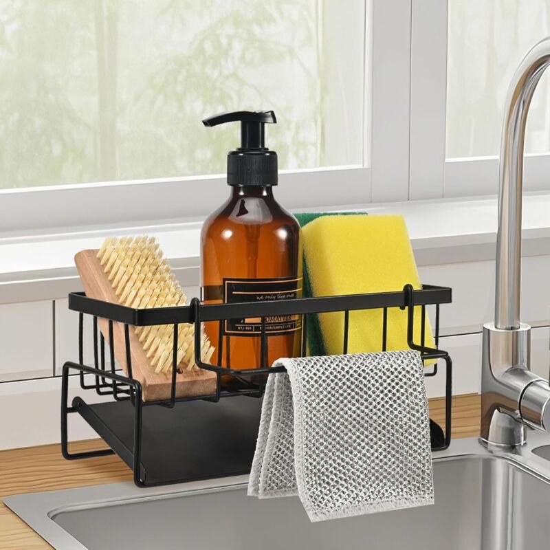 Küchenspülenregal, Spülbecken-Organizer aus Edelstahl, Spülbecken-Aufbewahrungsregal mit selbstentleerender Schale, geei...