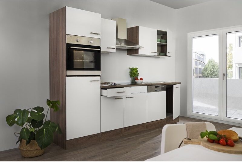 Küche Küchenzeile Leerblock Einbauküche Eiche York Weiß Oliver 280 cm Respekta