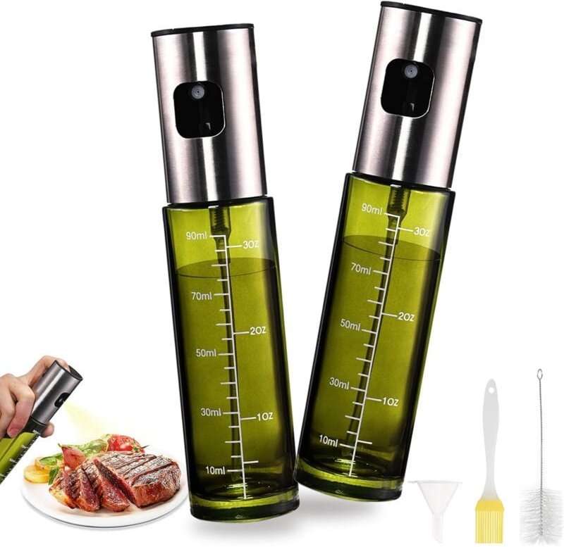 2 Stück Küchenölspray, 100 ml Küchenölsprüher, UV-Schutz-Glasölsprüher, Luftfritteusen-Küchenspray zum Grillen, Salat, K...