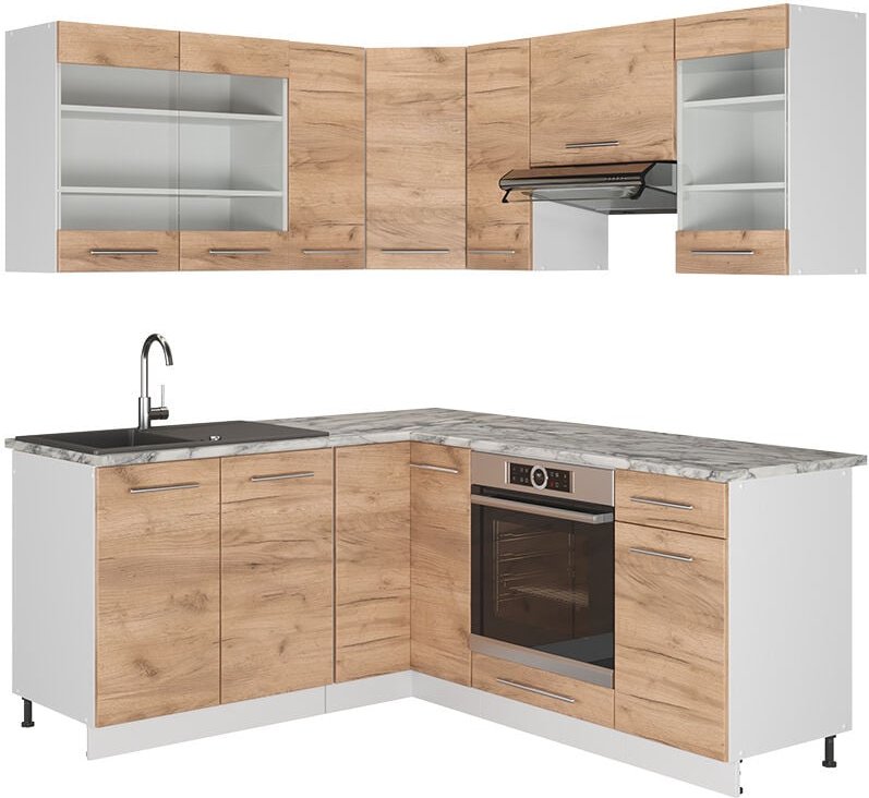 Vicco - Eckküche Fame-Line, Goldkraft Eiche/Weiß, 160 x 60 cm ohne Arbeitsplatte