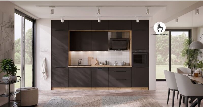 Küche ARIA K-AR - NAGU 340 cm Anti Fingerprint Küchenzeile Küchenblock Singleküche EinbaukücheGRAPHITE - AFM