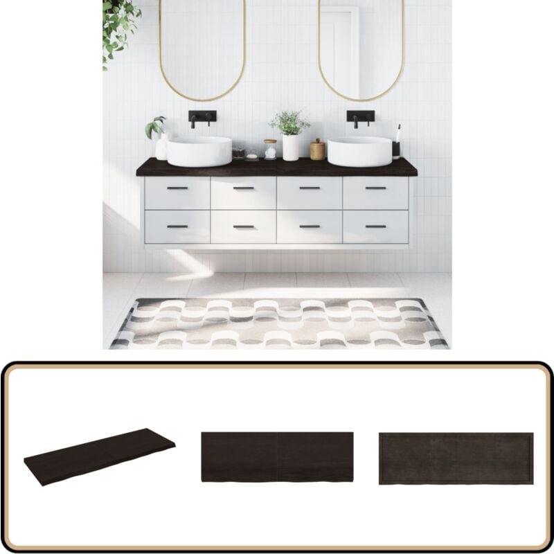 Thumbnail - Waschtischplatte Dunkelbraun 180x60x(2-6)cm Massivholz - Eichenholz Platte - Badezimmersanierung - Waschtischplatte - Ar...