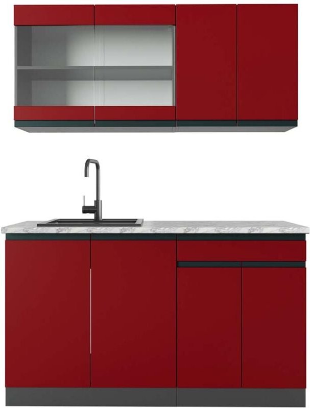 Vicco - Singleküche R-Line, Rot/Anthrazit, 140 cm , ap Marmor