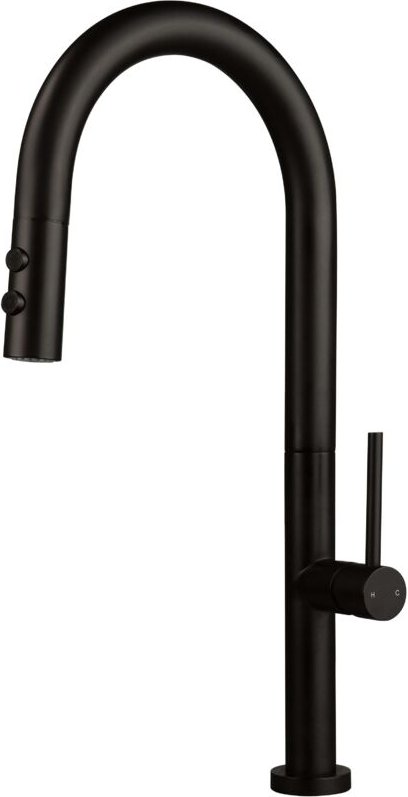 Küchenspülenmischer mit hohem gewölbtem Auslauf und ausziehbarer Doppelstrahlbrause Deante OLFATO BQON72M matt-schwarz