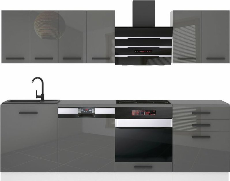 Küchenzeile Küchenblock Susan - Küchenmöbel 240 cm Einbauküche Vollausstattung ohne Elektrogeräten mit Hängeschränke und...