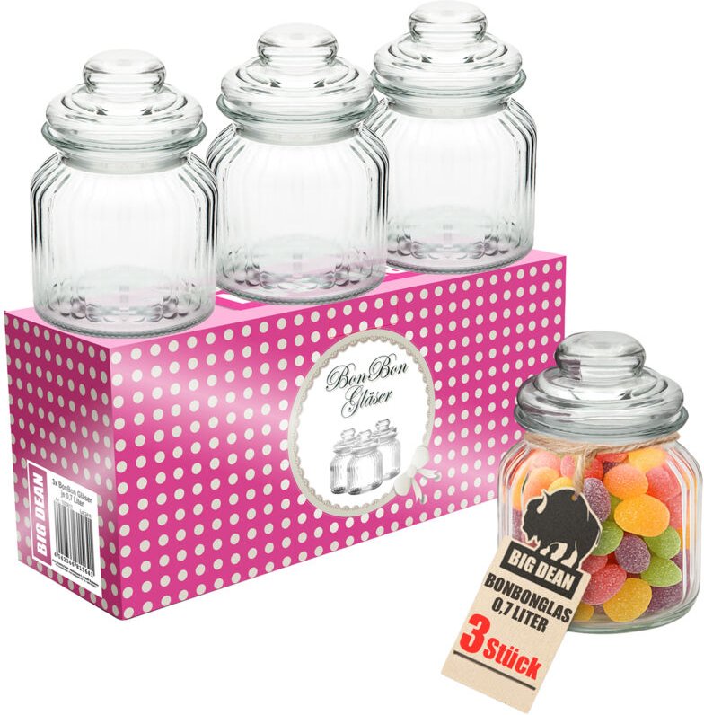 BigDean Bonbonglas mit Deckel 700ml 3 Stück Vintage Vorratsgläser für Candy Bar Hochzeit Party Küche Spülmaschinenfest A...