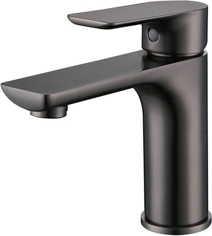 Grauer Wasserhahn aus Edelstahl, Toilettenbecken, Warm- und Kaltwasser, mit 60 cm langem Zulaufrohr