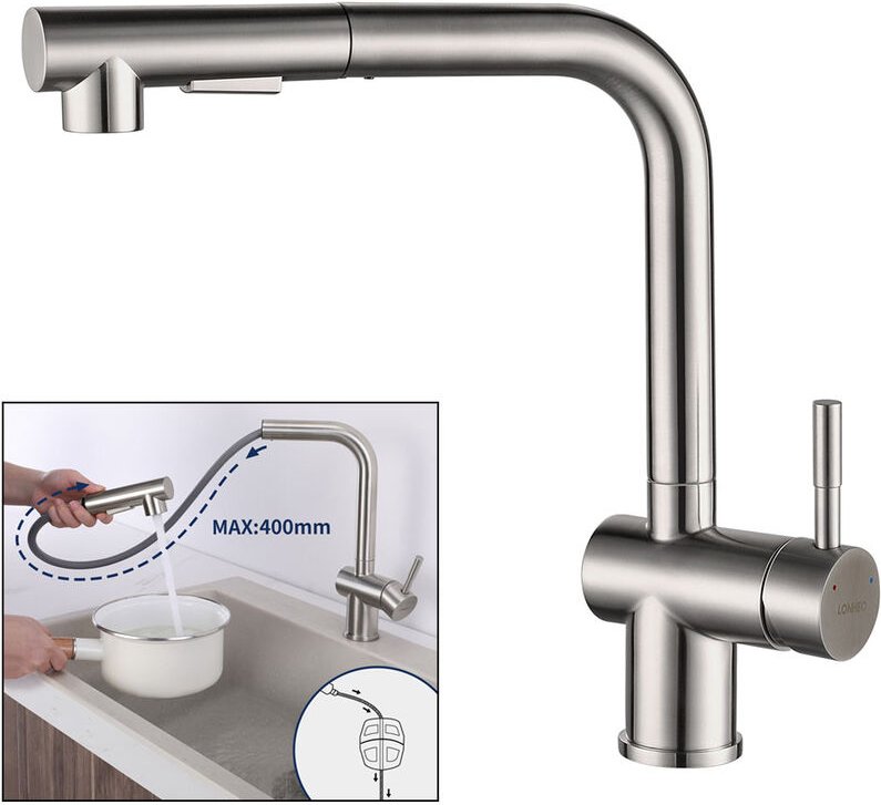 Küchenarmatur mit Brause Ausziehbar Lonheo Hochdruck Wasserhahn Küche, Einhebel Spültischarmaturen Küche mit 2 Sprühmodi...