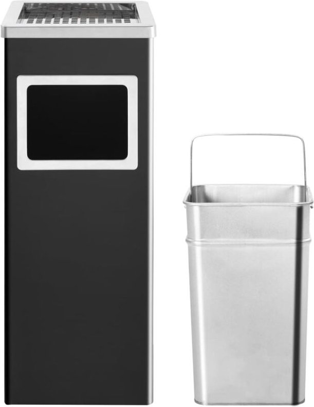 Mülleimer mit Aschenbecher Hotel 36 l Stahl Schwarz - Vidaxl