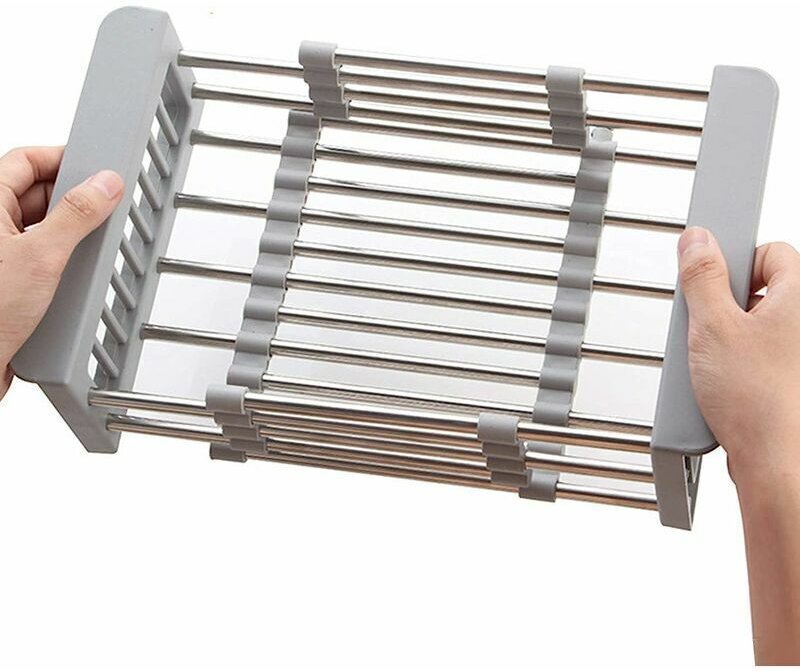 Ausziehbarer Geschirrtrockner, Geschirrabtropfgestell aus Edelstahl für die Verwendung über der Spüle, Geschirrabtropfge...