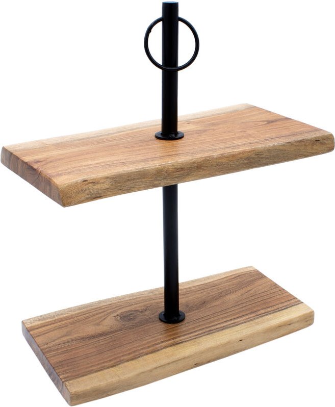 Akazie Massivholz Etagere natur - 42 x 35 cm - Holz Serviertablett mit 2 Etagen - Etagenständer Servierplatte Buffetstän...