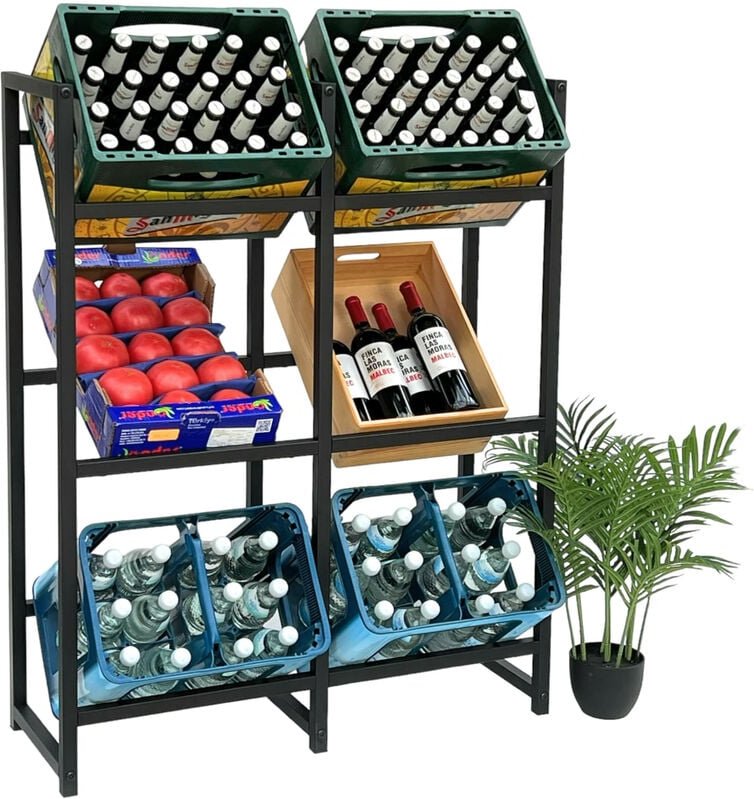 Getränkekistenregal 6 Kisten Schwarz Metall Stehend 96477 Getränkekistenhalter 91 cm Getränkekistenständer Flaschenkiste...