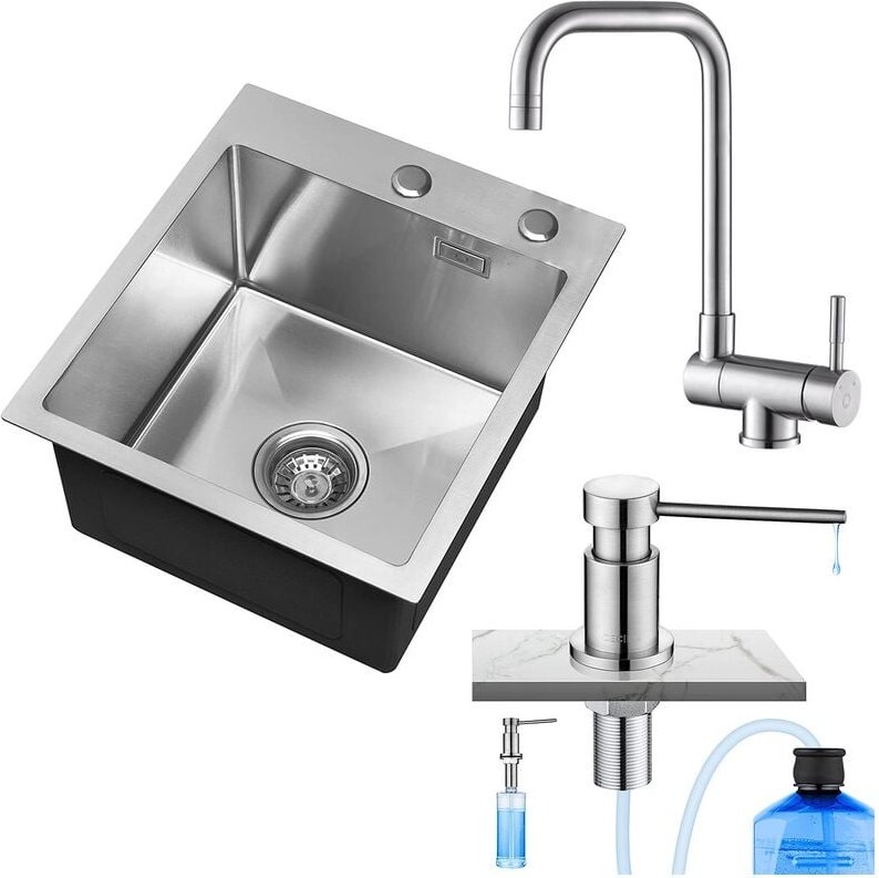 CECIPA Spülbecken 40 45 cm ab 40er Unterschrank Küchenspüle mit Über- und Ablaufgarnitur Edelstahl Becken Einbauspüle 30...