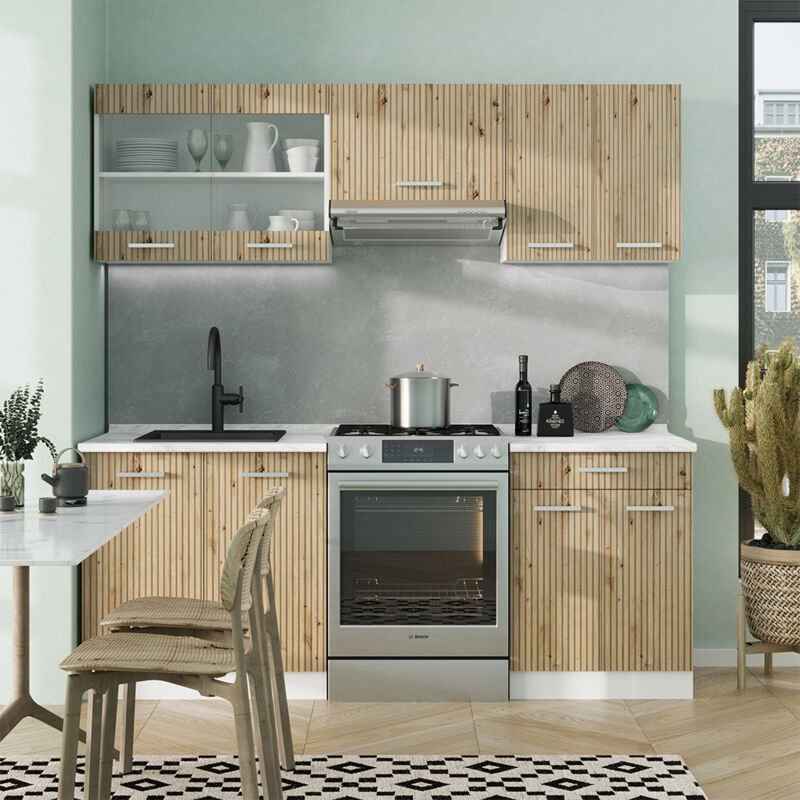 Vicco - Küchenzeile R-Line, Artisan Eiche/Weiß, 200 cm , ap Eiche