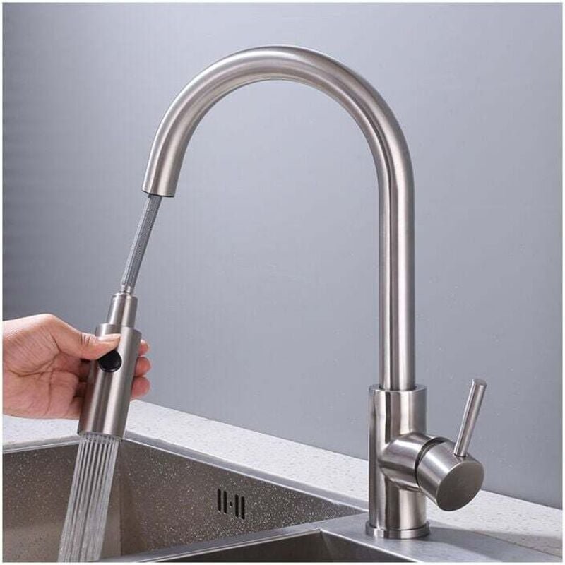 Küchenarmatur mit ausziehbarer Brause, Küchenmischbatterie, drehbarer Auslauf, Spültischarmatur aus gebürstetem Nickelst...