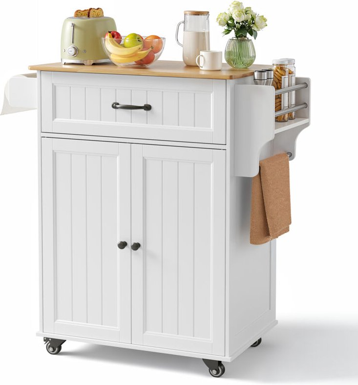 Bealife 3-stufiger mobiler Küchenwagen mit Rollen – Aufbewahrungsschrank mit Schublade, Gewürzregal und Handtuchhalter i...