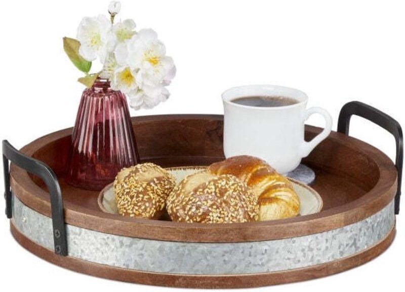 Tablett aus mangoholz mit metallkante