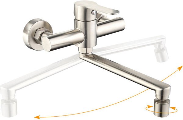 Wand Küchenarmatur Einhandmischer für Spüle, wandhängend, Küchenarmatur mit langem Auslauf und 2 Wasserstrahlarten Spült...