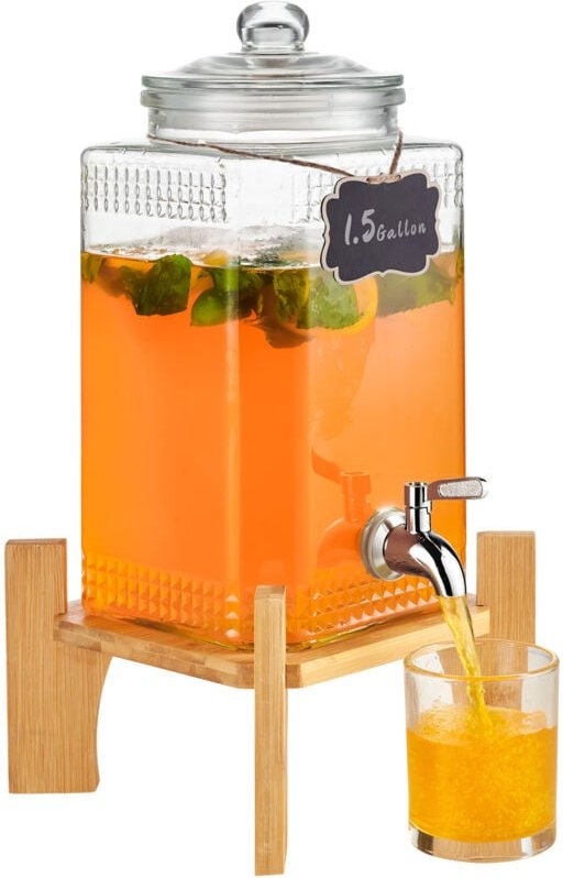 Thumbnail - Getränkespender, 1,5 Gallonen, Party Drink Server, Glas, Ständer, Edelstahl Zapfhahn, Saft, Tee, Wasser, Restaurants, Ho...