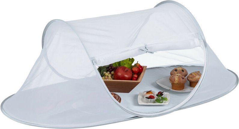 Fliegenhaube Lebensmittel, faltbare Abdeckhaube für Obst, Kuchen, hbt: 40 x 110 x 58 cm, Obsthaube, grau/weiß - Relaxday...