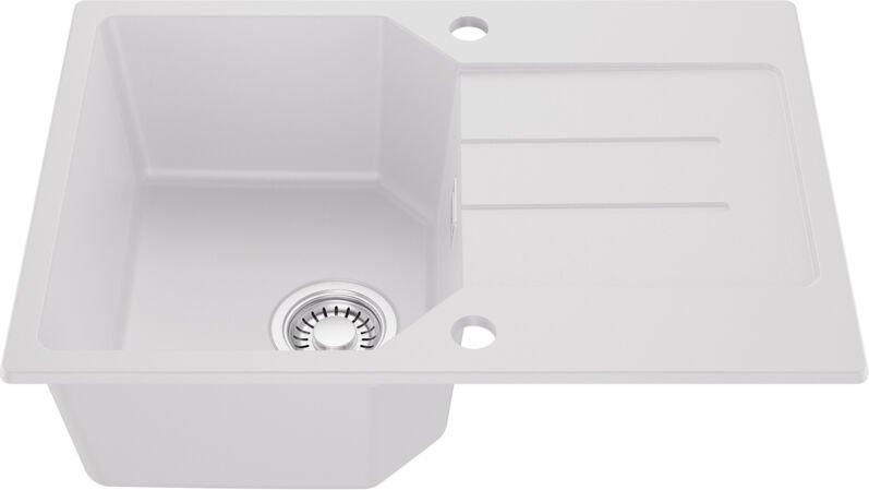 Anycee Max Granitspüle 65 x 45 cm - Hochwertige Spüle aus Granit mit Abtropffläche & geräuscharmen Eigenschaften, Weiß