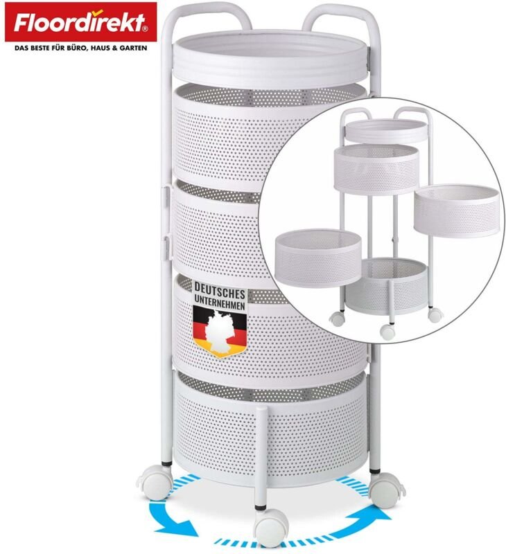 Rollwagen Henry Küchenregal aus Stahl weiß 5 Etagen mit ausklappbaren Körben