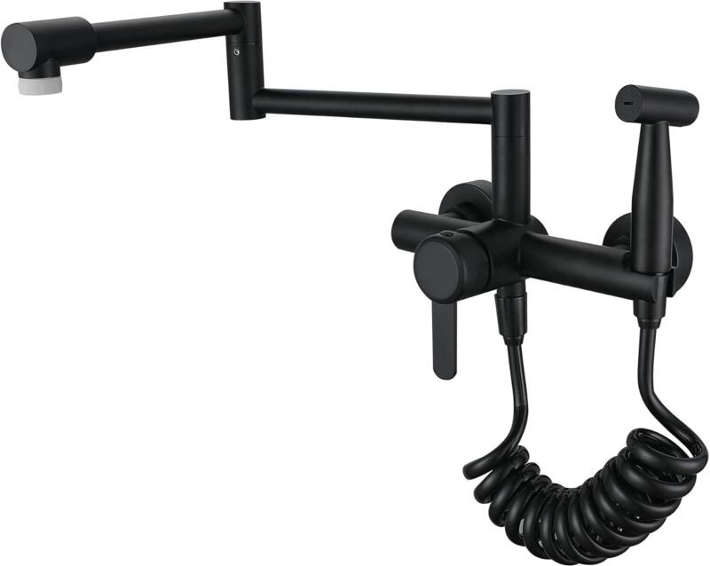 Wandmontierte Küchenarmatur mit ausziehbarer Brause, aus Edelstahl 304, zwei Auslässe, wandmontierte Mischbatterie mit D...