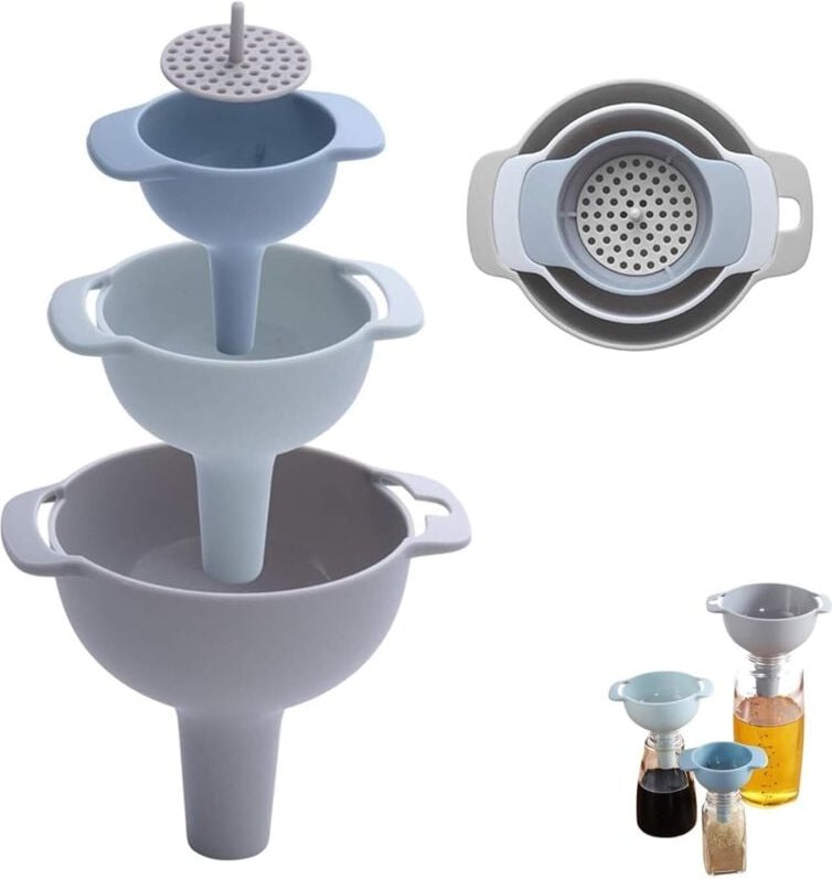 Csparkv - 4-in-1 Lebensmitteltrichter aus Kunststoff, Küchentrichter mit Filter, Trichter-Set zum Umfüllen von pulverför...