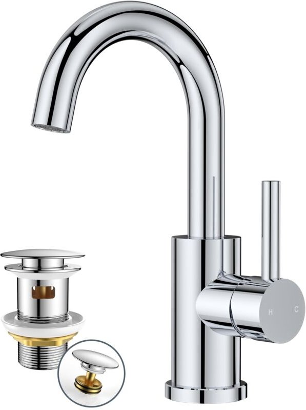 Grifo con Desagüe Giratorio 360° para Baño/Cocina, Mezclador Agua Fría/Caliente, Acero Inoxidable, Fácil Instalación par...