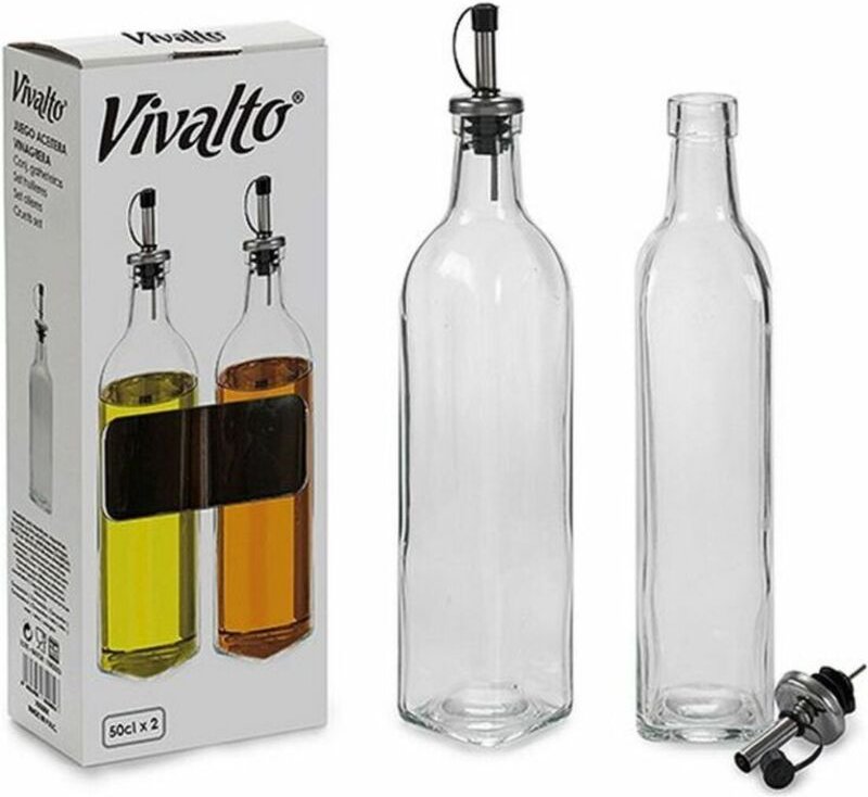 Öl- und Essig-Set Vivalto Durchsichtig Glas Silikon Kristall 500 ml 5,7 x 29,5 x 5,7 cm 12 x 31 x 6 cm 2 Stück
