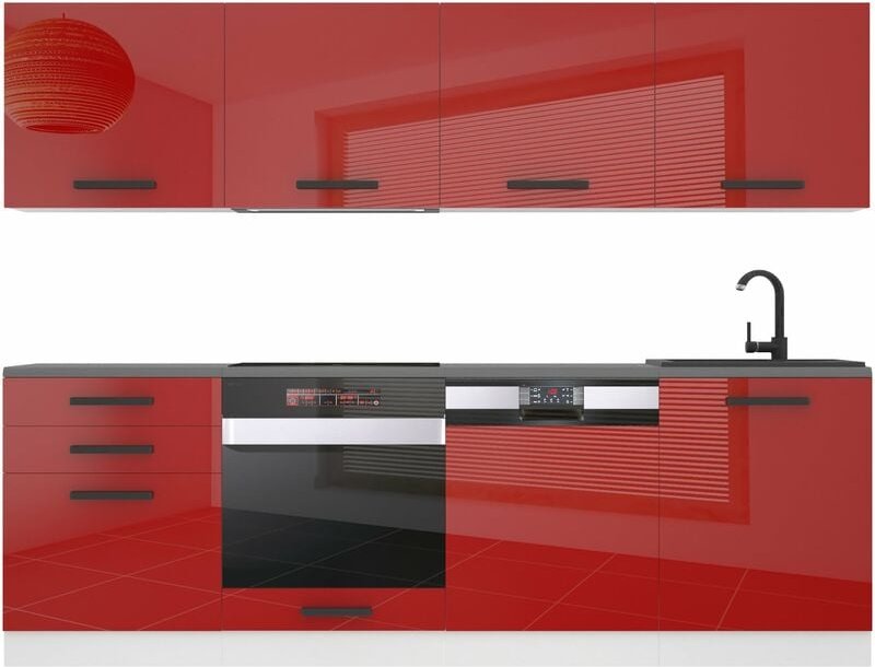 Küchenzeile Küchenblock Alice - Küchenmöbel 240 cm Einbauküche Vollausstattung ohne Elektrogeräten mit Hängeschränke und...