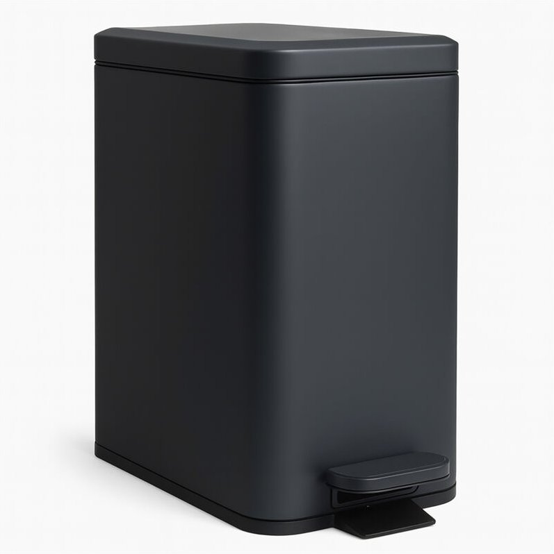 Relaxdays Mülleimer, 10 Liter, 16 cm schmal, Softclose, Pedal, Inneneimer, Küche & Bad, matter Abfalleimer, dunkelgrau
