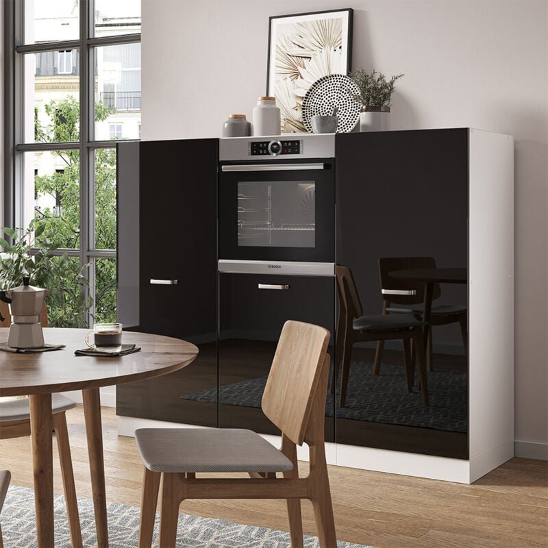 Vicco - Einbauküche R-Line, Schwarz Hochglanz/Weiß, 180 cm ohne Arbeitsplatte