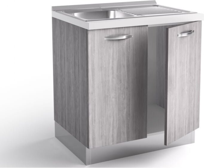 Spülbeckenunterbau 80x60x84 cm aus isländischem grauem Holz mit Edelstahlspüle und zwei Türen - Massa