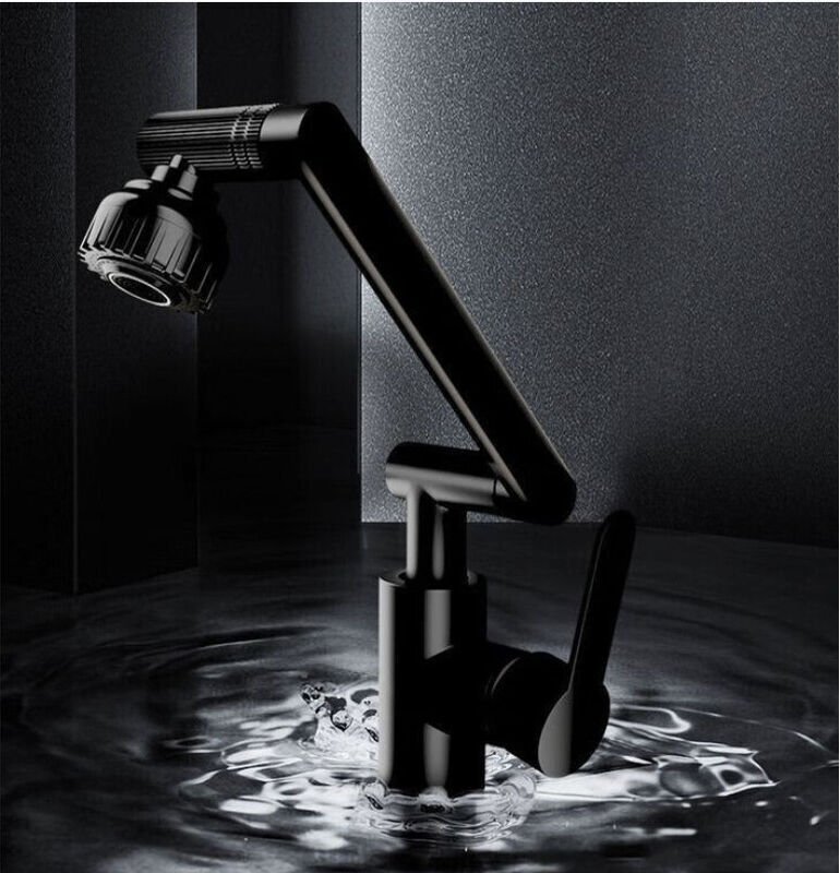 Ausziehbare Küchenarmatur, 1080° schwenkbar, Edelstahl-Sichtfenster, 2 Strahlarten, Schwarz