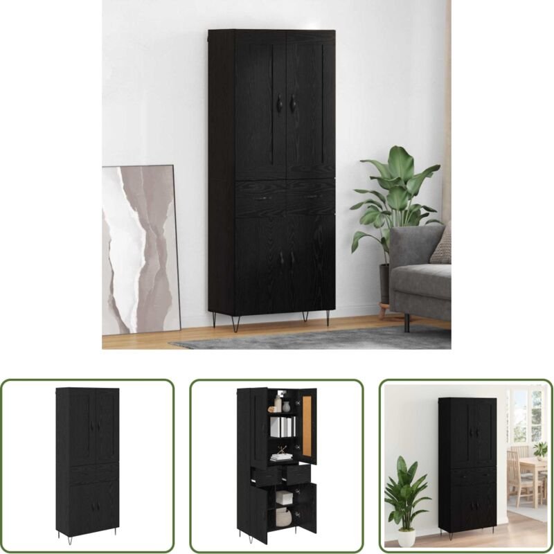 Holzwerkstoff - Highboard Schwarz Eichen-Optik 69,5 x 34 x 180 cm Holzwerkstoff