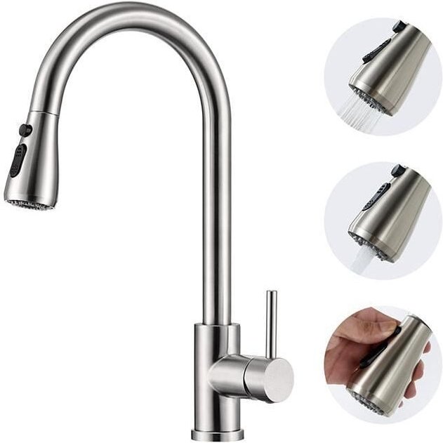 Wasserhahn Küche 360° Küchenarmatur mit Ausziehbarer Brause Spültischarmatur aus Edelstahl Mischbatterie Küche mit Dual-...