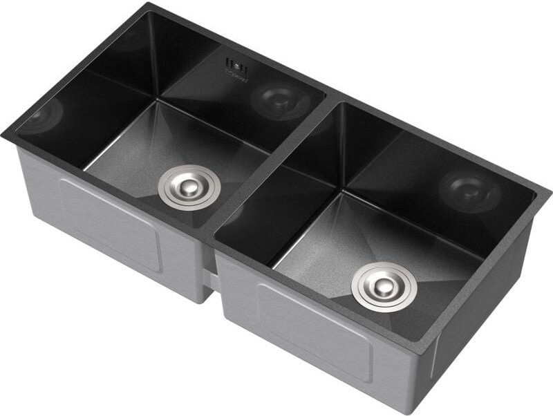 ML-Design Doppelspülbecken Edelstahl 81,5x40 cm Anthrazit, Küchenspüle rechteckig, 2 Becken, Einbauspüle Unterbauspüle, ...