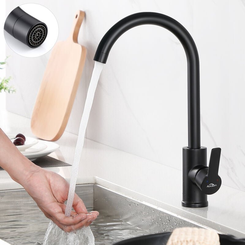 Schwarz Hochdruck Küchenarmatur 360° Drehbar Wasserhahn Küche Spültischarmatur Einhebelmischer mit abnehmbarer Perlator ...