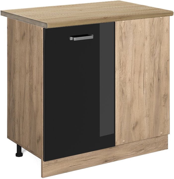 Vicco - Eckunterschrank R-Line, Schwarz Hochglanz, 86 cm, ap Eiche