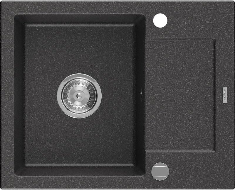 Enzo 1-Becken-Granitspüle mit kurzer Abtropffläche 576 x 465 mm, Schwarz gesprenkelt - 6506571 - Mexen