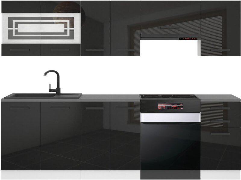 Küchenzeile Küchenblock Lily - Küchenmöbel 240 cm Einbauküche Vollausstattung ohne Elektrogeräten mit Hängeschränke und ...